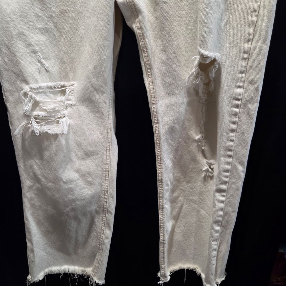 BDG Cowboy Jean 34 29-Inseam Distressed Cream Denim Raw Hem Straight Y2K Western - Picture 2 of 15